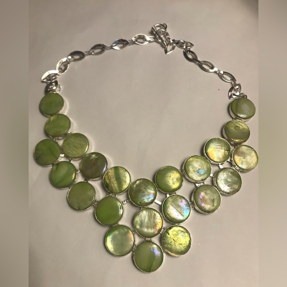 Mother of Pearl Stamped Solid 925 Sterling Silver Necklace